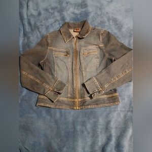 New York & Company Dark Denim Jacket with Gold Zipper.‎ Women's Sz.M.